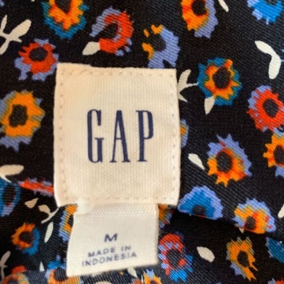 GAP Floral Satin Pajama Top Women’s Medium Navy Button Down Sleep Shirt - Picture 8 of 8